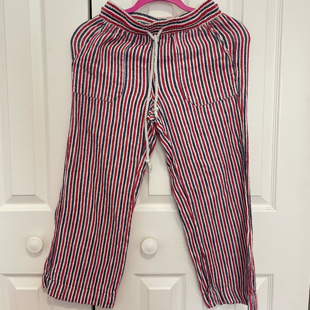 indigo rein beachy lounge pants wide leg linen red white blue stripe size S